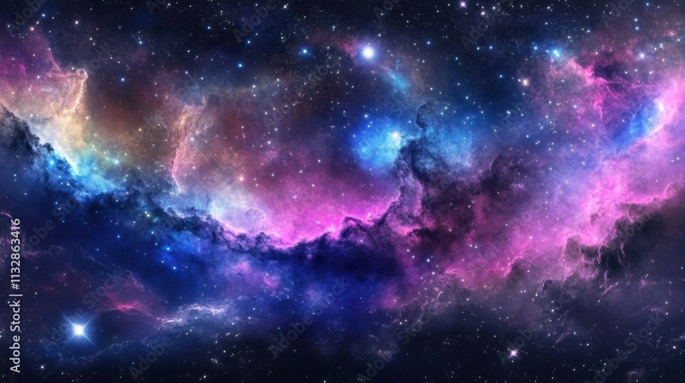 Fototapeta premium Immersive 360-Degree Equirectangular Panorama of a Colorful Nebula