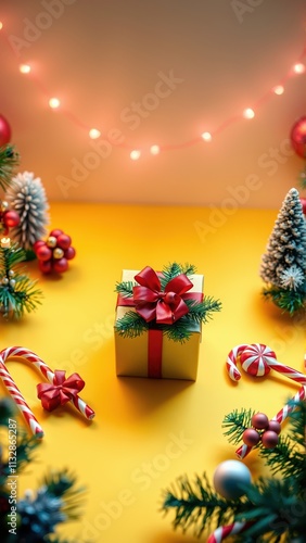 Unique Christmas mockup with space for text and festive decorations in a bright setting