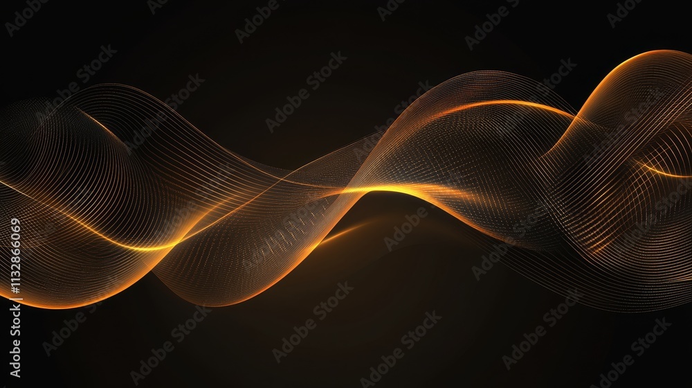 Fototapeta premium Abstract wave design featuring smooth lines and a gradient of orange and gold tones.