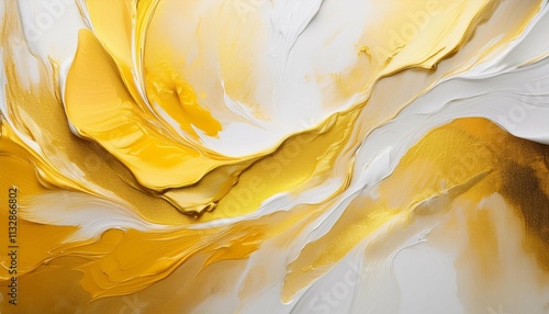 an abstract painting in white and yellow colors
