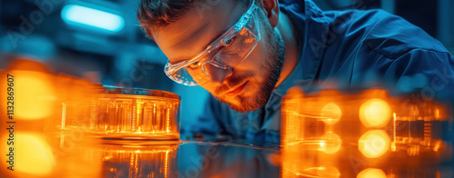 Wallpaper Mural Precision inspection by engineer in safety glasses with orange lights Torontodigital.ca