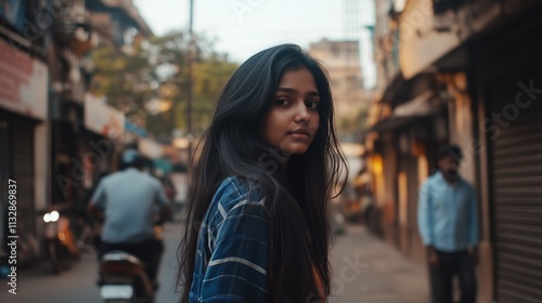 Wallpaper Mural Woman with long hair is standing in the street Torontodigital.ca