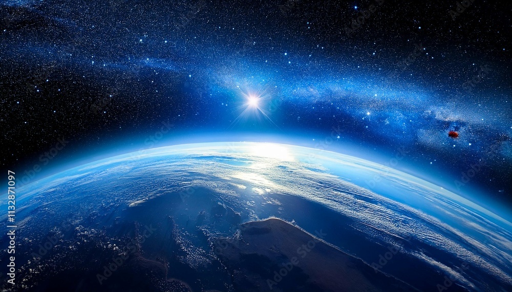Fototapeta premium stars over planet with blue atmosphere