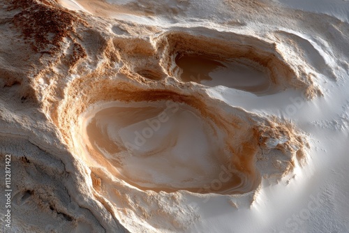 Captured from above, this image reveals unique sandy formations and geological features that showcase the intricate details created by nature's relentless forces in the desert. photo