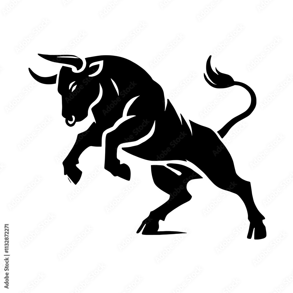 Obraz premium Powerful black bull silhouette.