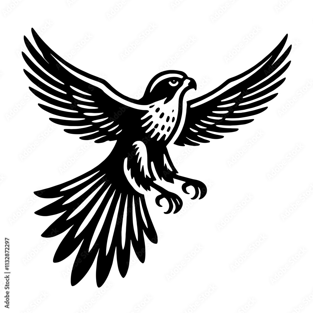 Fototapeta premium Black and white falcon in flight.