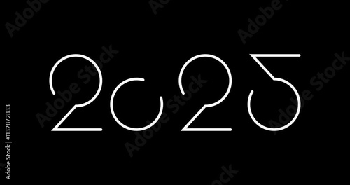 Line animation of year numbers. Alpha channel. Footage. Transparent background.