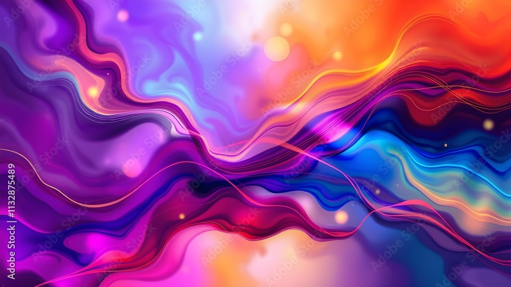 Obraz premium Radiant glowing trails and abstract vibrant colors blending into fluid ink patterns, with a surreal background and dreamy soft-focus lighting
