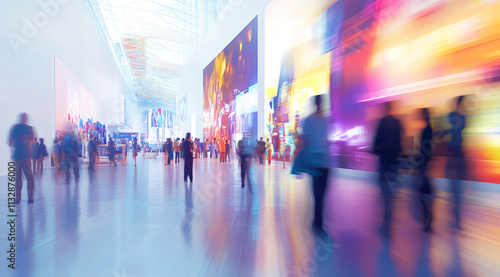 Wallpaper Mural Blur, defocused background of public exhibition hall. Business tradeshow, job fair, or stock market. Organization or company event, commercial trading, or shopping mall marketing advertisement concept Torontodigital.ca