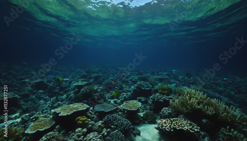 Underwater view of vibrant dark blue and emerald green colors colliding and mixing in liquid, forming ethereal shapes and fluid gradients.