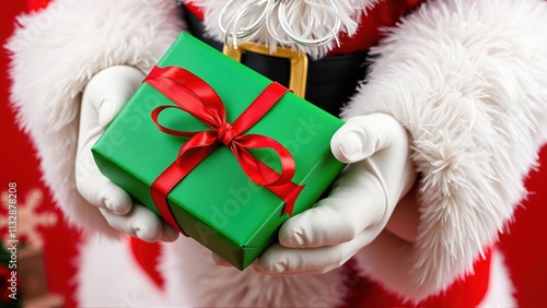 Celebrate the joy of giving with a festive green gift box wrapped in red ribbon during the holiday season