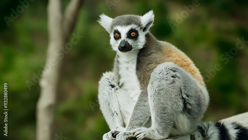 Cute ring lemur sitting on the rock  photo