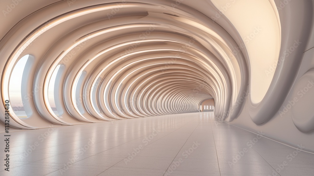 Obraz premium A sleek, modern corridor featuring smooth, curved walls and soft lighting, creating a futuristic and inviting atmosphere.