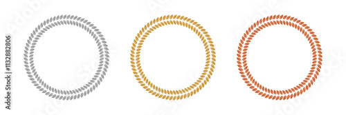Gold, silver, bronze laurel wreaths. Winner medal award set vector illustration. Victory symbol, triumph emblem, champion prize isolated on transparent background