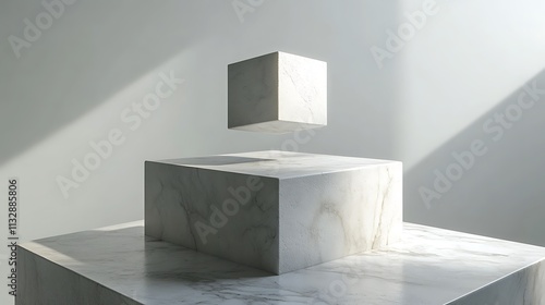 3D logo mockup floating above a white marble surface for a luxury branding feel photo