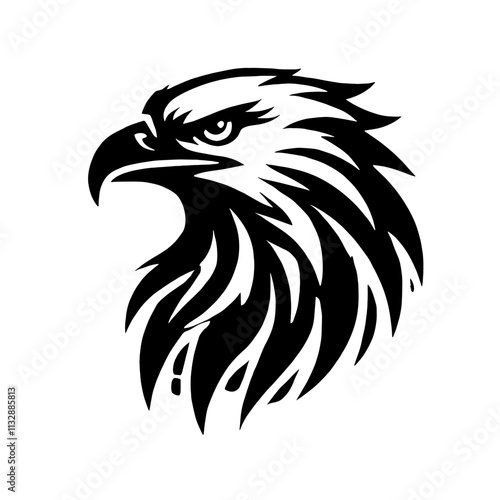 Majestic eagle head profile, black and white vector illustration. photo