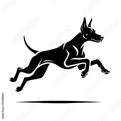 Black silhouette of a dog leaping.