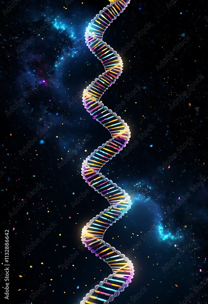 Obraz premium Glowing double helix DNA model gene in space science medical background