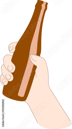 Illustration of a hand holding a beer bottle