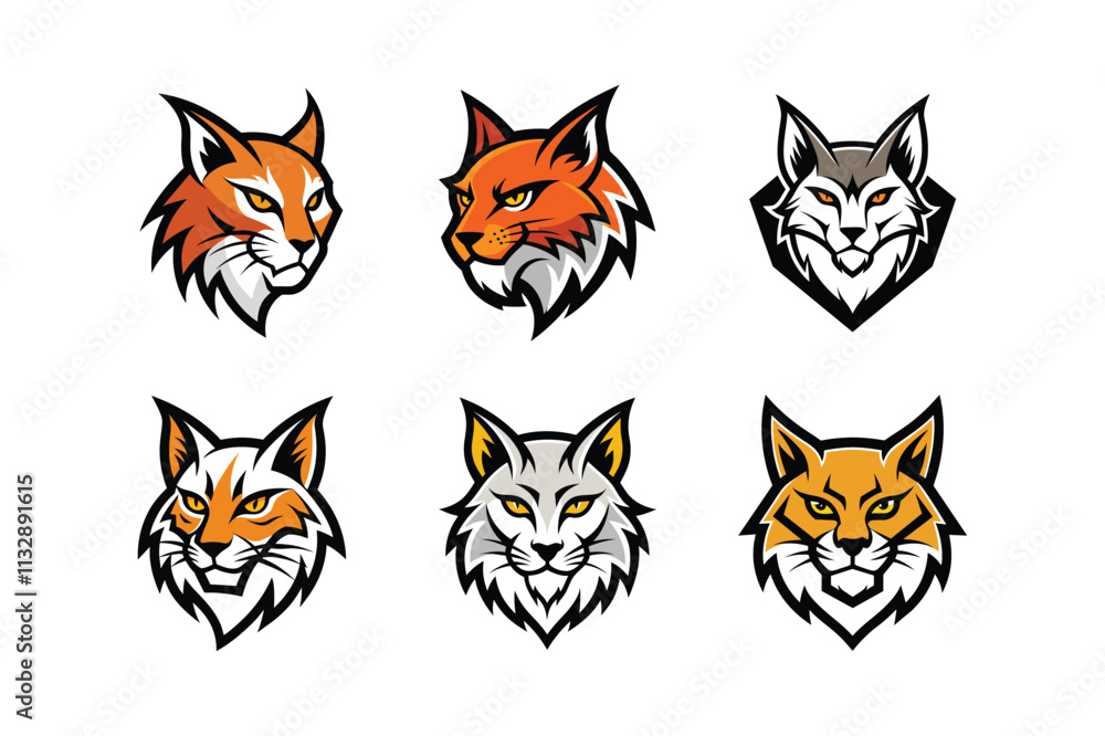 Fototapeta premium Various styles of a bobcat's logo, labeled low vector design illustration.