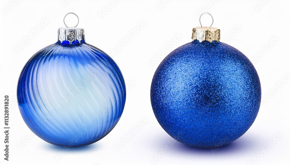 Minimalist photo of a single blue Christmas ornament with a textured surface and gold cap, isolated on a white background. Perfect for holiday-themed designs or decorations Minimalist photo of a single blue Christmas ornament with a textured surface and gold cap, isolated on a white background. Perfect for holiday-themed designs or decorations