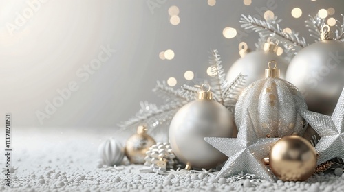 Elegant Christmas Ornaments and Decorations on a Frosted Surface
