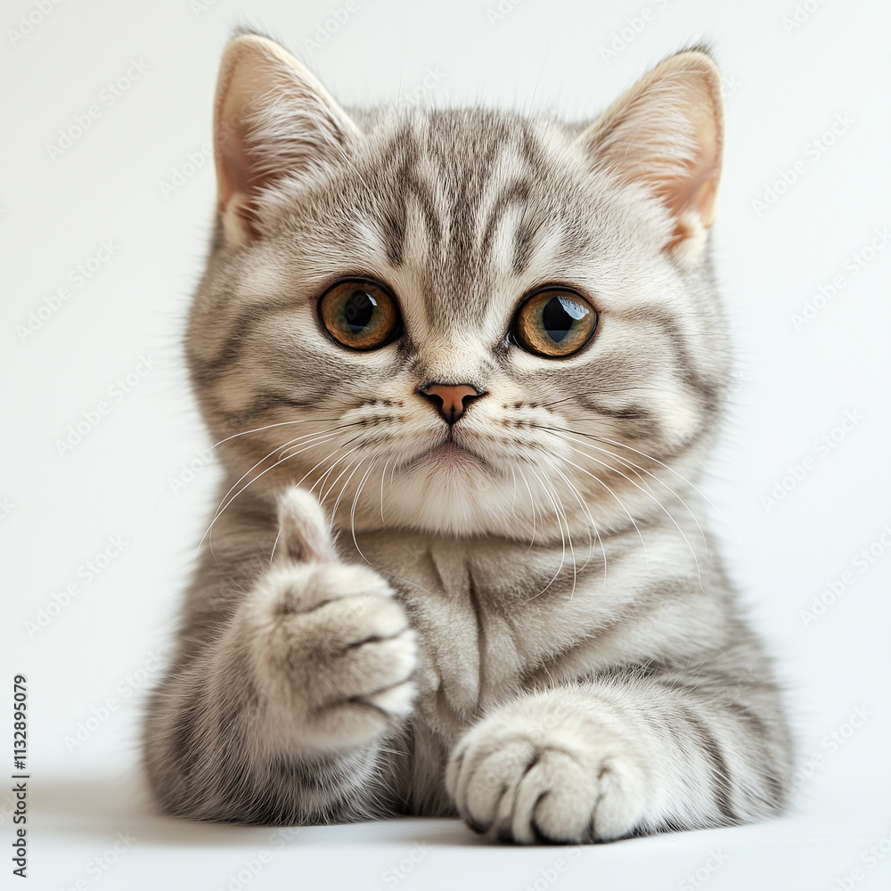 Obraz premium Playful American Short Hair Cat Giving Thumbs Up – Fun and Whimsical Clipart Collection