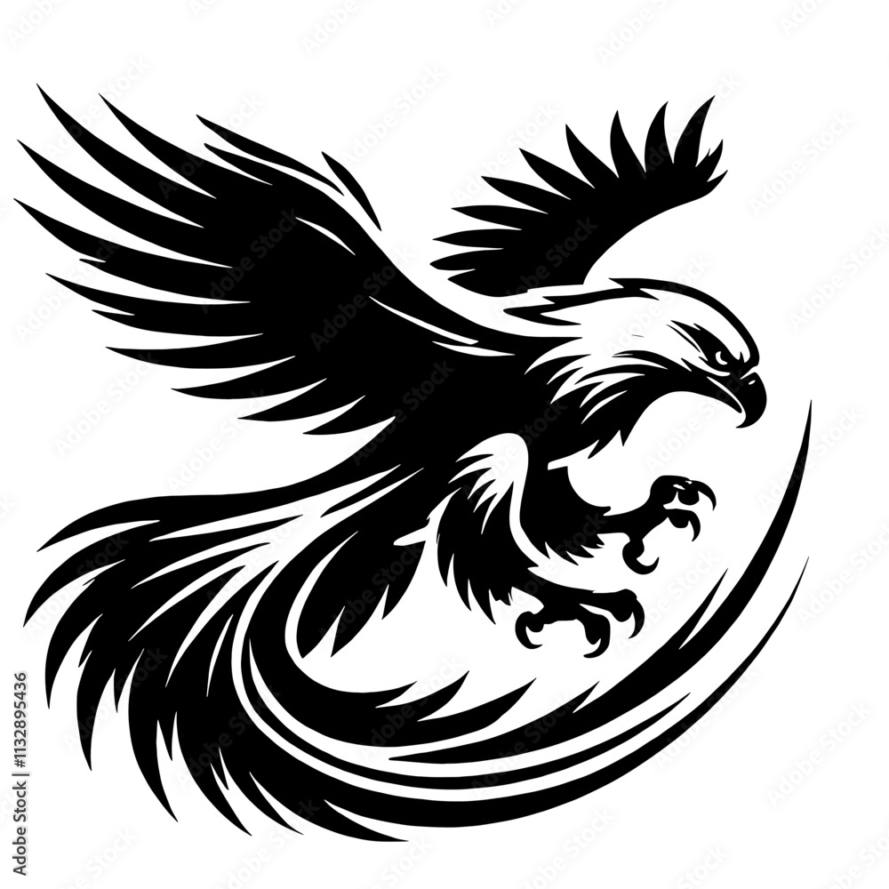 Obraz premium Stylized black eagle in flight.