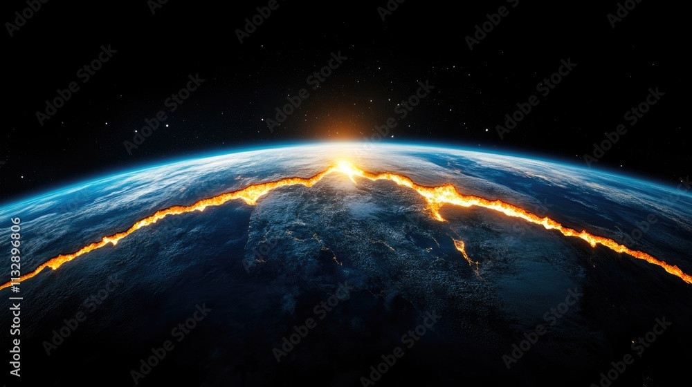 Fototapeta premium Tectonic Rift Glowing Bright from Space