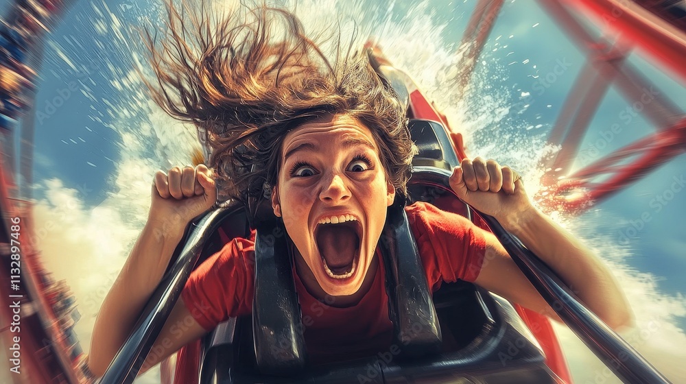 Obraz premium Excited Person on Roller Coaster with Thrilling Expression