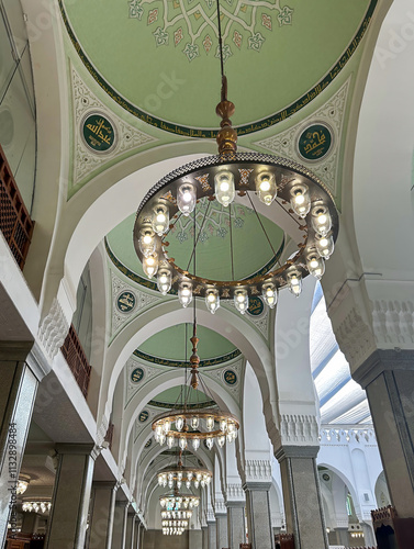 The Quba Mosque is a mosque located in Medina, in the Hejazi region of Saudi Arabia, built in the lifetime of the Islamic prophet Muhammad PBUH in the 7th century.  Interior inside. photo