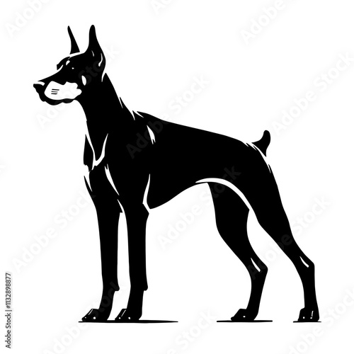 Black silhouette of a Doberman Pinscher dog.