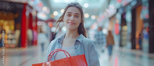 Stylish Woman with Shopping Bags Enjoying Retail Therapy in Busy City photo