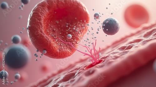 Detailed Microphotography: Red Blood Cells Transferring CO2 to the Lungs