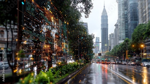 Futuristic Urban Infrastructure with Glowing Data Layers and Smart Traffic Systems photo