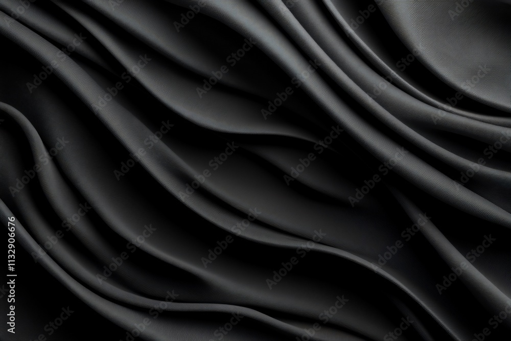 Fototapeta premium Smooth black fabric with elegant folds and waves.