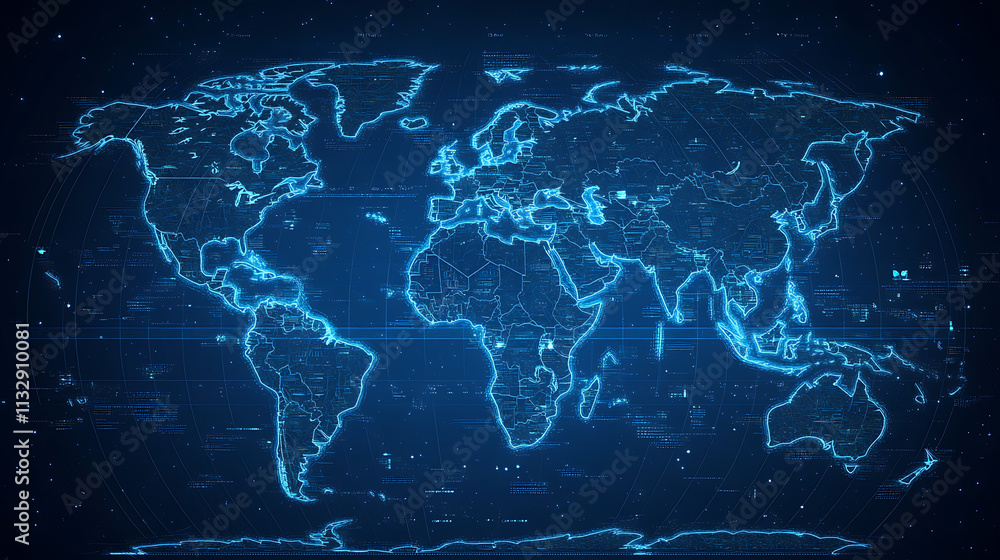 Naklejka premium World Map with Digital Flight Paths for Business Networks