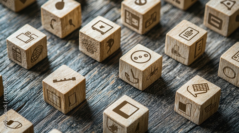 Fototapeta premium Engraved Wooden Blocks on Rustic Surface for Payment Transactions