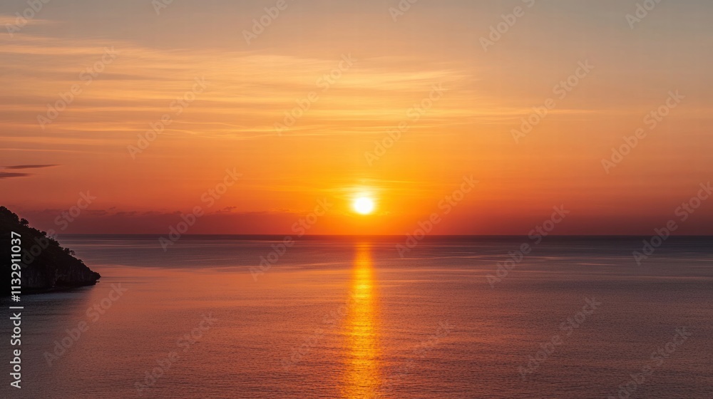 Fototapeta premium Golden sunset over calm sea Beauty, and Timelessness of a Peaceful serenity evening