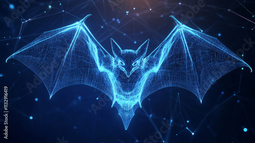 A cyber bat icon glowing with echolocation data, representing online wildlife observation platforms, digital research tools, and conservation initiatives.  photo