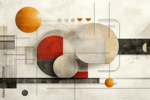 Abstract composition featuring geometric shapes in muted colors with a modern artistic influence