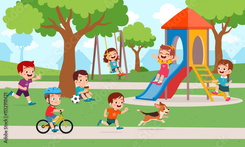 little kids playing in the playground with friends