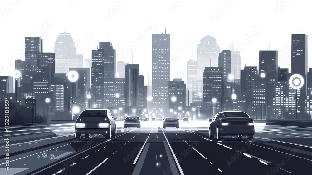 Fototapeta premium Smart sensors real-time traffic flow monitoring in urban mobility and infrastructure