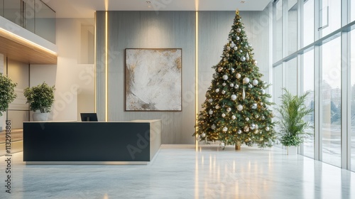 Modern Reception Area with Festive Christmas Tree