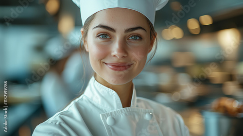 Portrati of a Smiling chef in a professional kitchen photo