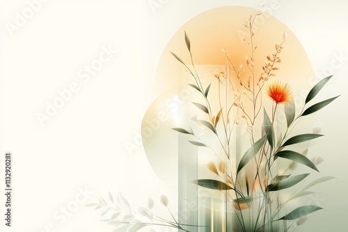 Beautiful floral composition featuring elegant leaves and delicate blossoms on a soft background