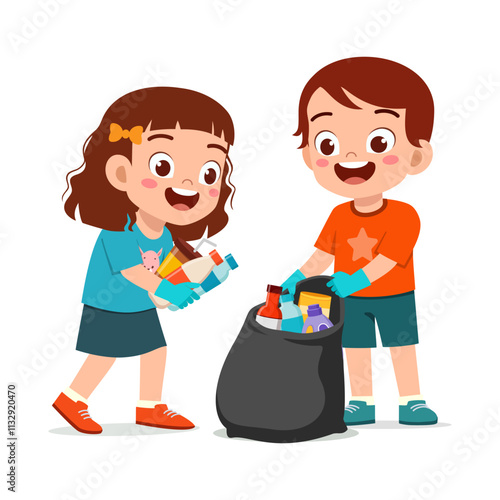 kid pick plastic bottle for cleaning