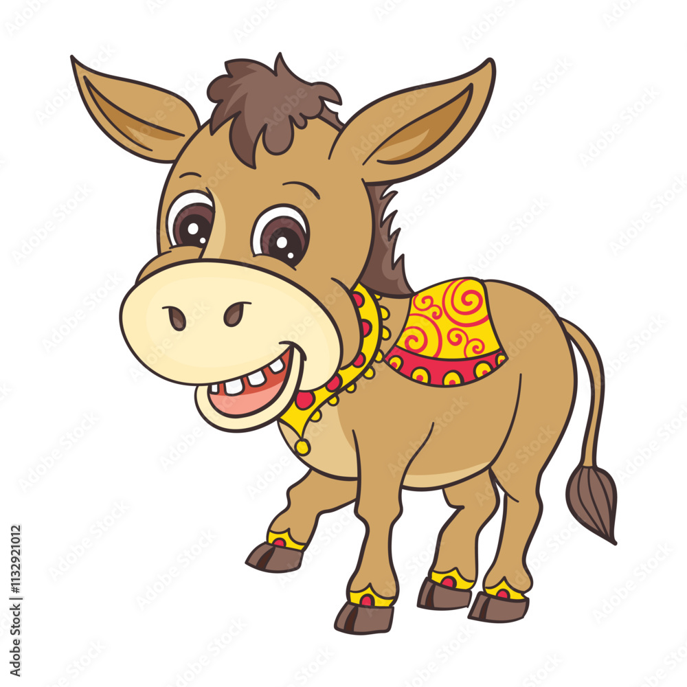 Obraz premium A cute and friendly cartoon donkey with big ears and a wide smile