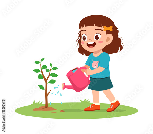 little kid planting tree and feel happy