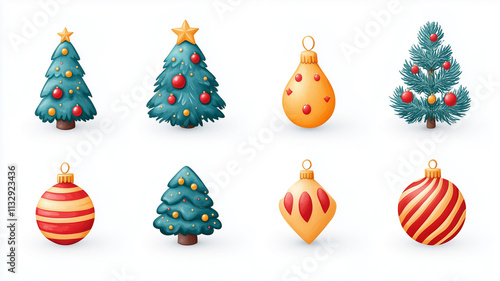 Festive Christmas Trees and Ornaments Illustration
